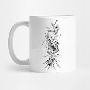 Black and white phoenix bird with flowers Mug